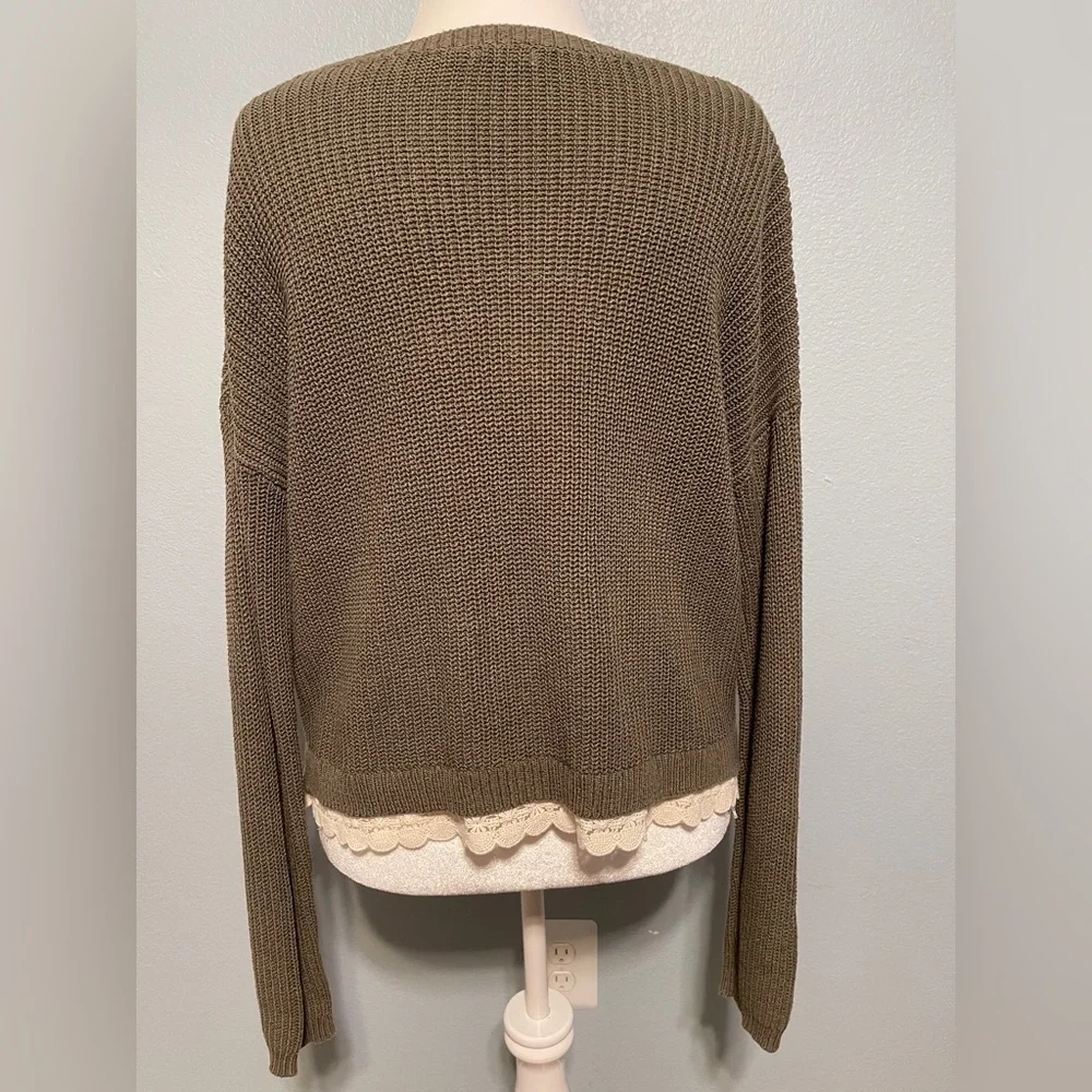 Kimchi Blue Anthropologie Brown Knit Pullover Sweater Boho Preppy Lace Large - Picture 3 of 7